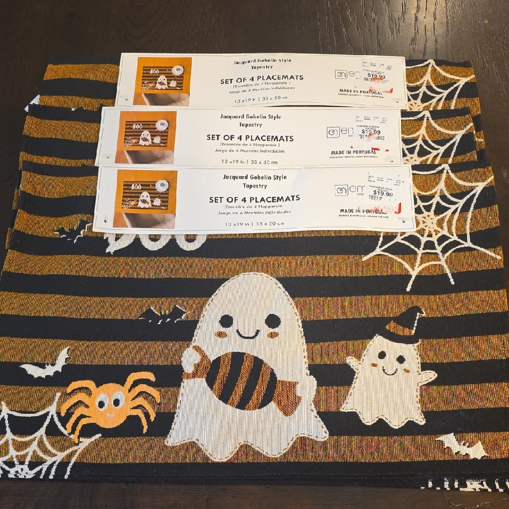 Halloween Ghost and Spider Placemats Three Sets of 4